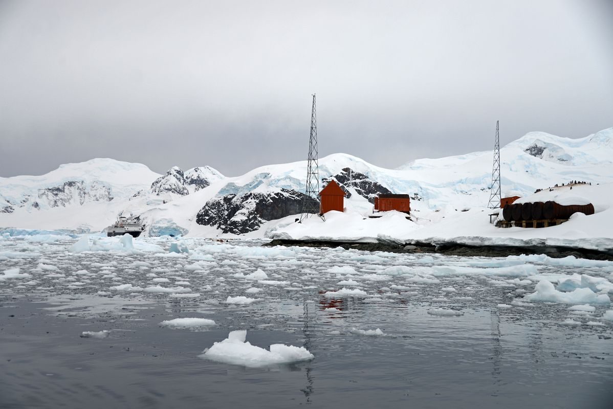 05D The Buildings Of Almirante Brown Station From Zodiac With Quark Expeditions Antarctica Cruise Ship Below Mount Hoegh
